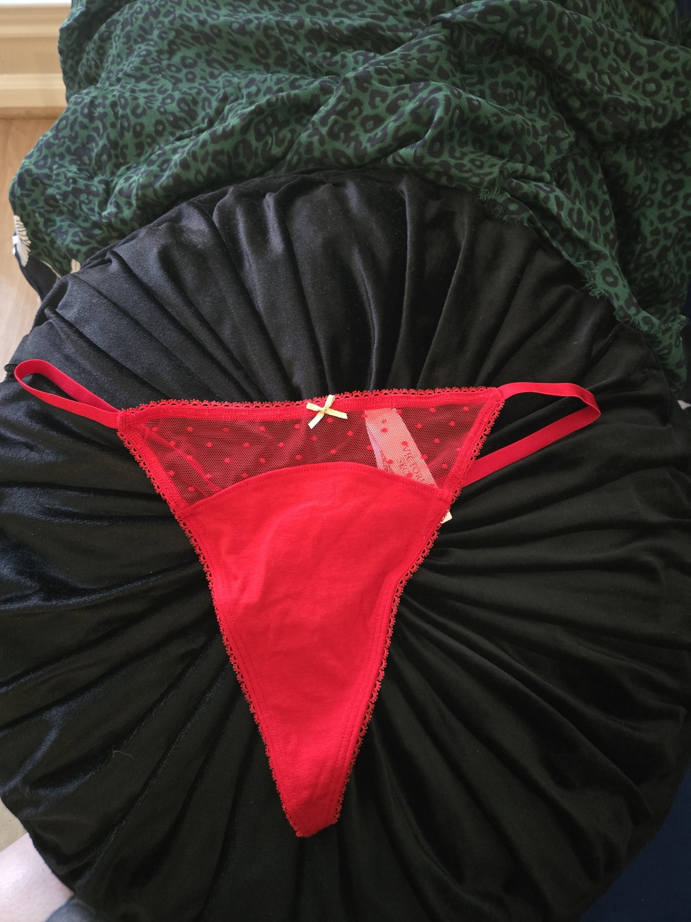 Victoria's Secret Red Lace-Trim Sheer Dot Thong